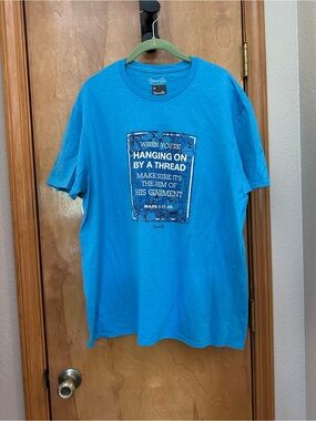 XL Blessed Girl Turquoise Blue Short Sleeve Scripture Christian Shirt